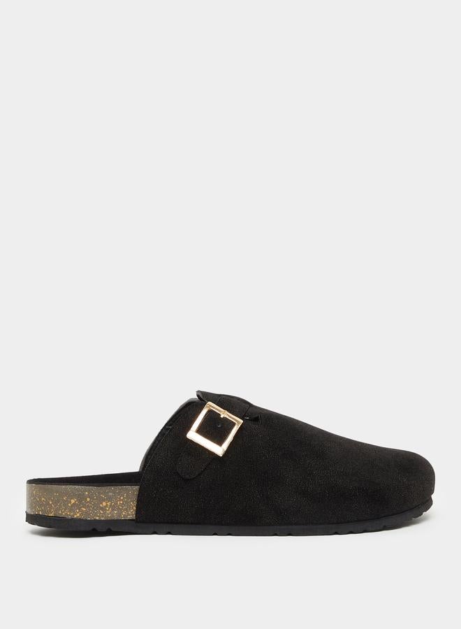 Styli Men Black Suede Comfort Mules with Buckle - Image 1